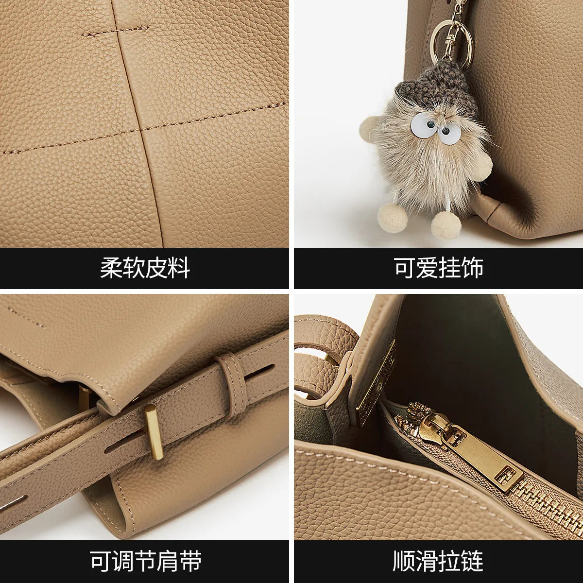 FOXER Leather Bucket Shoulder Bag