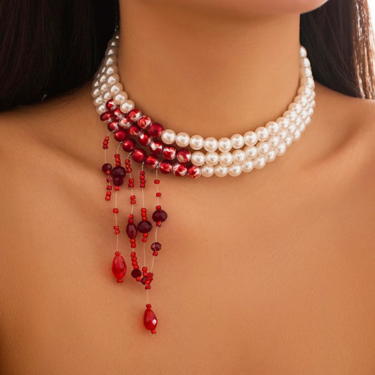 Gothic Red Crystal Tassel Necklace