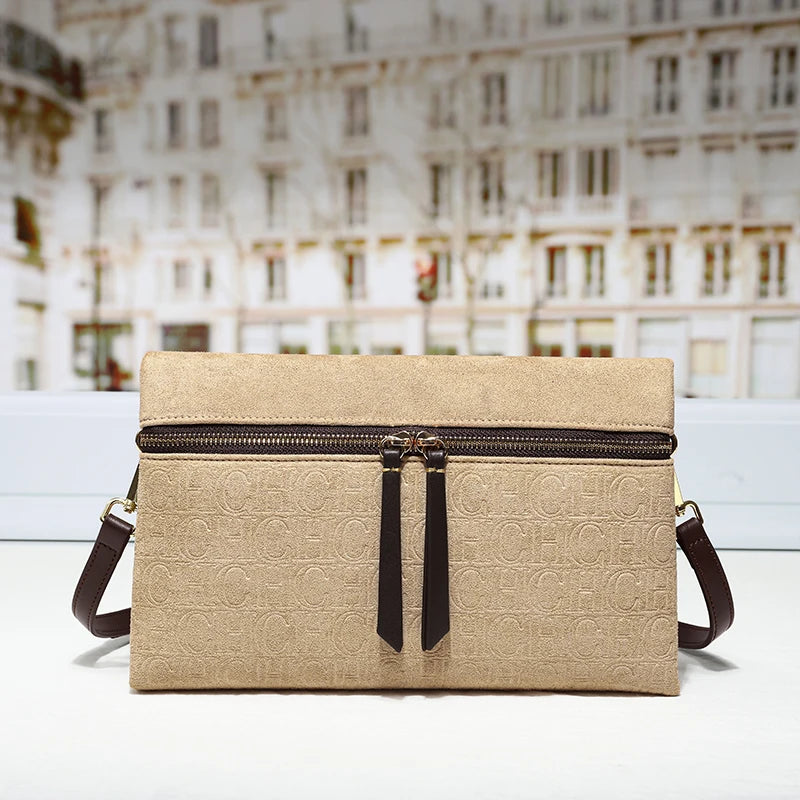 Suede Shoulder Bag Embossed Crossbody Clutch Luxury Designer Handbag