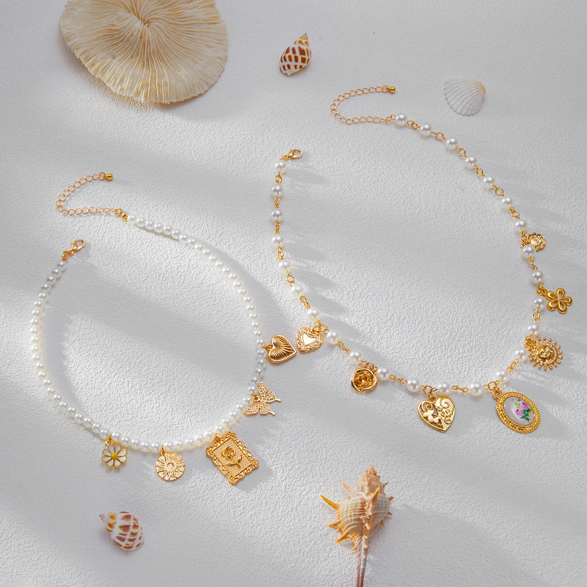 Butterfly Heart Pearl Necklace Set
