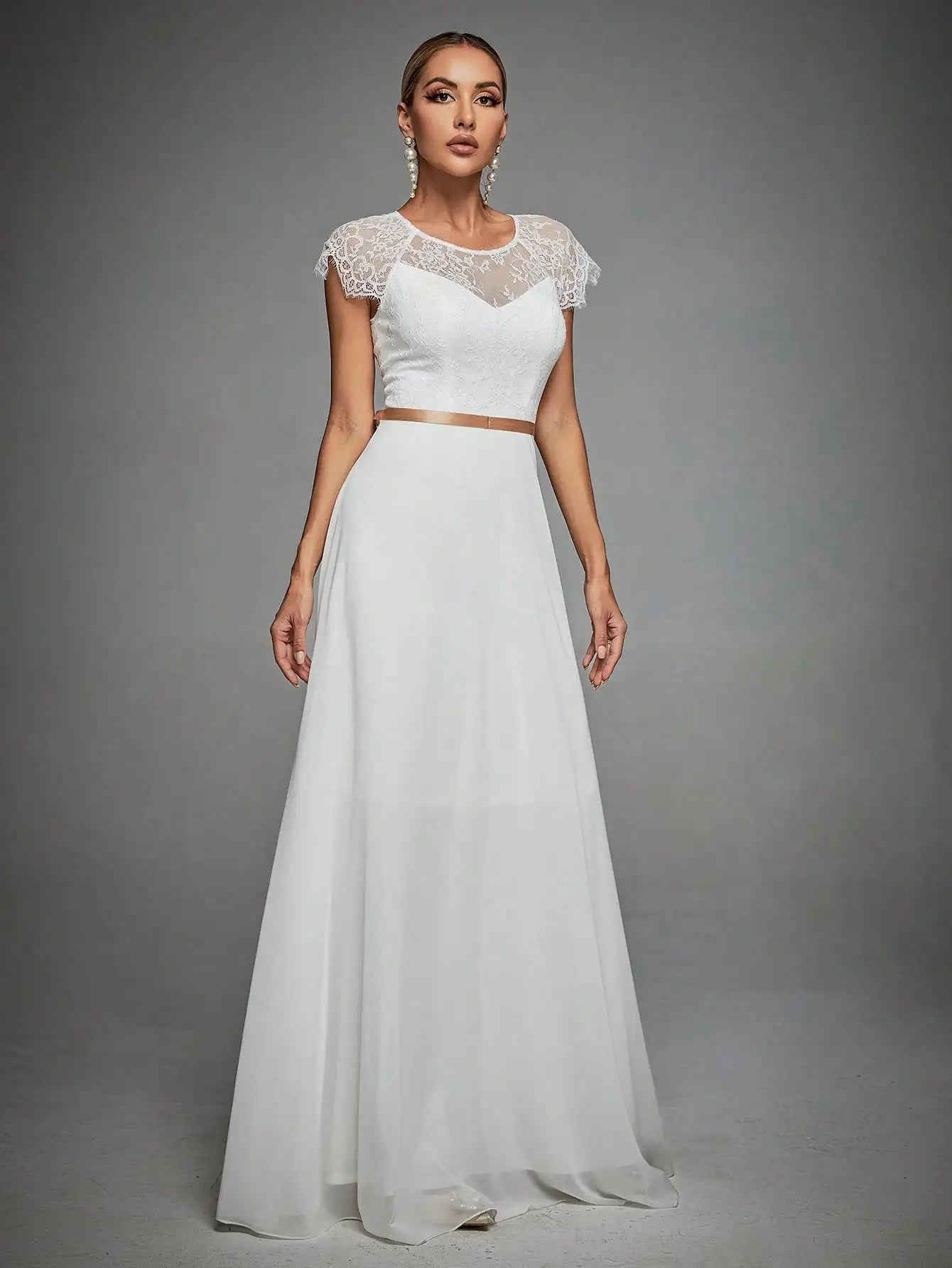 Lace Sleeve Chiffon Wedding Dress