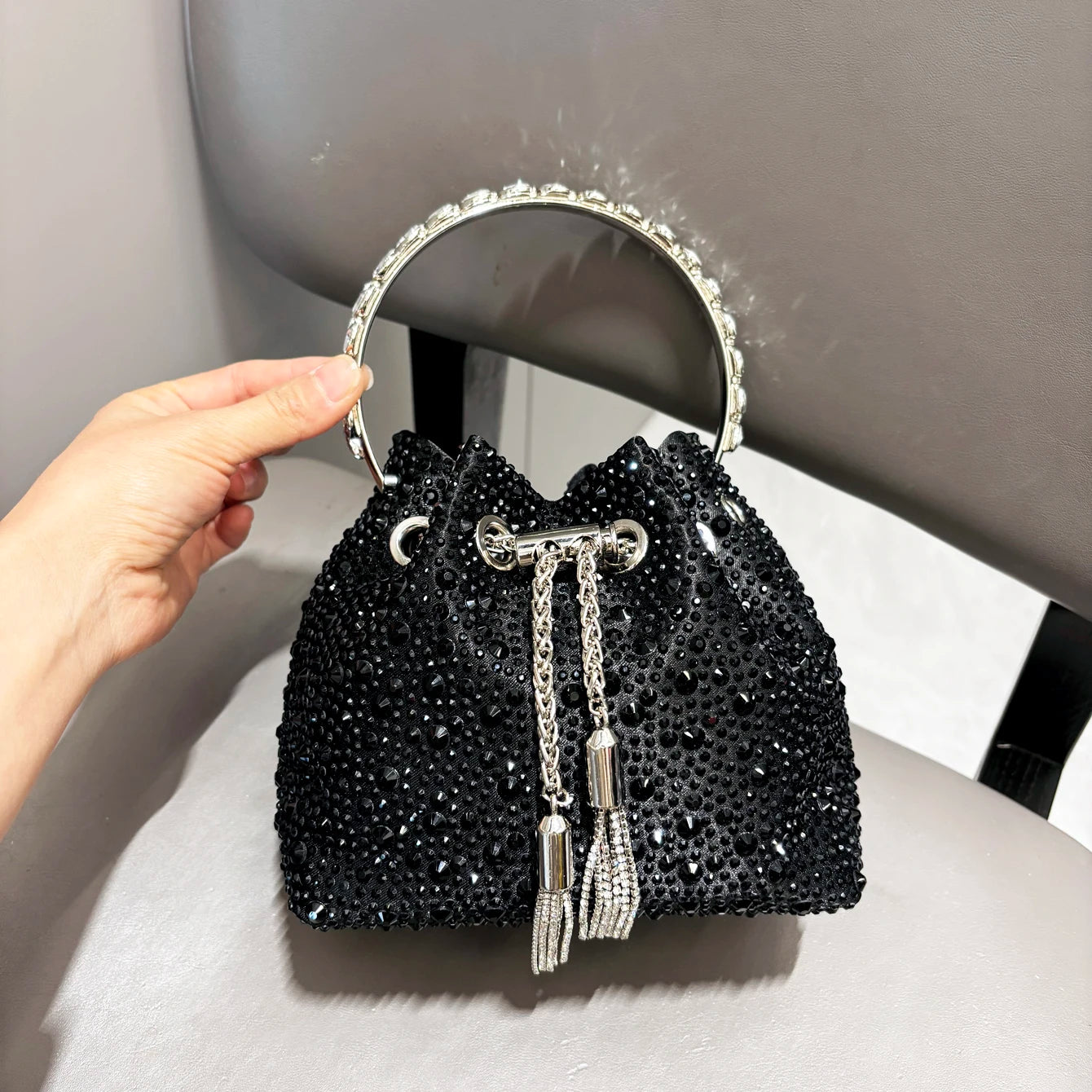 Crystal Handle Evening Clutch Bag