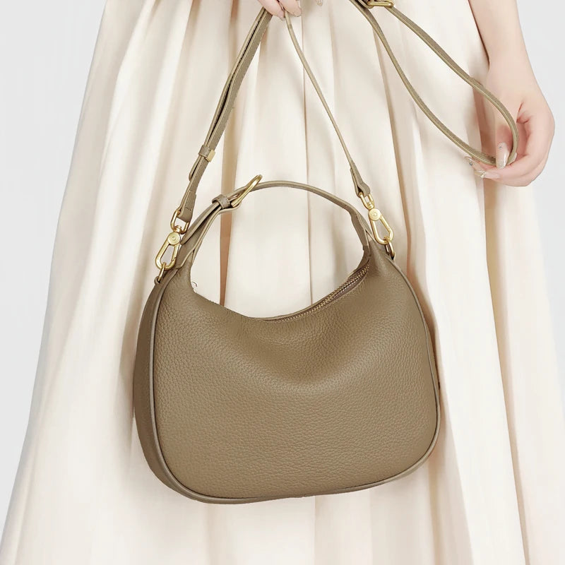 Genuine Cowhide Mini Hobo Crossbody Bag