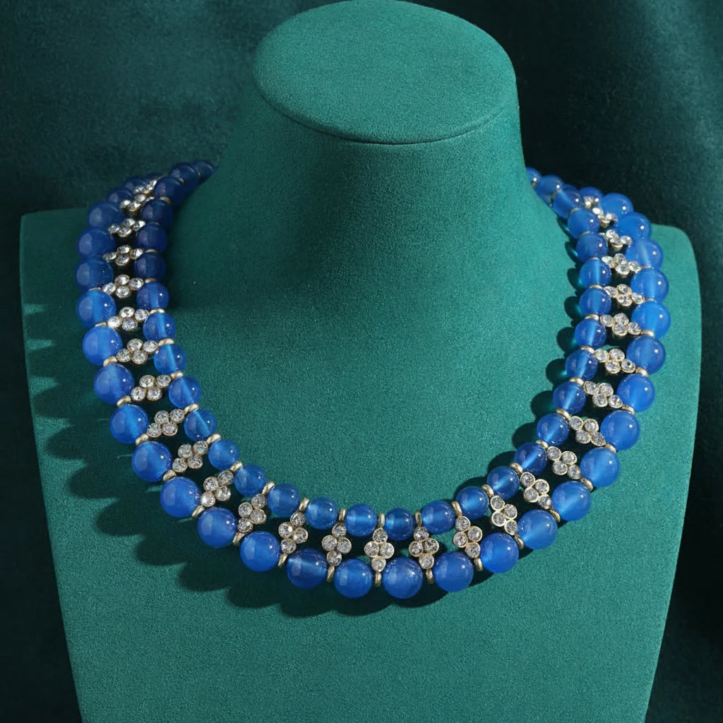 Vintage Blue Glass Double-Layer Choker Necklace