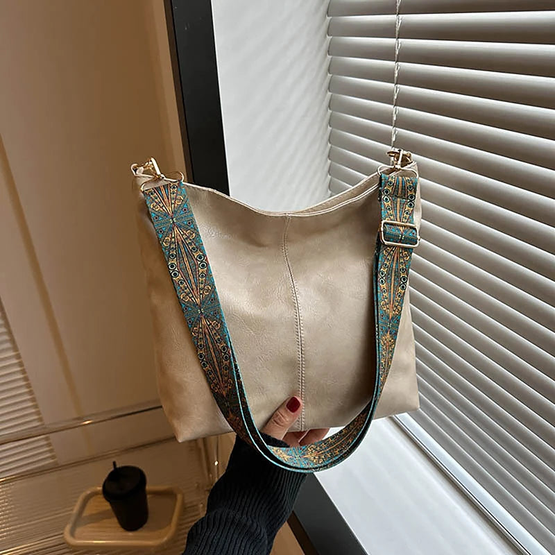 Wide Geometric Strap Shoulder Bag Large Capacity Crossbody Bags,Retro