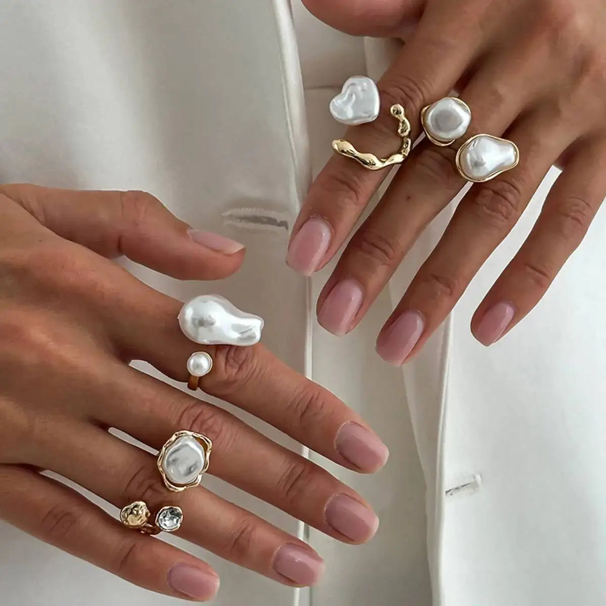 Baroque Imitation Pearl Open Rings Set Elegant Irregular Gold