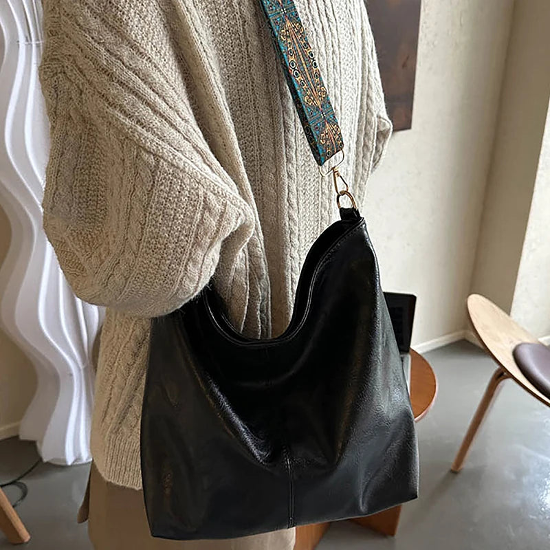 Wide Geometric Strap Shoulder Bag Large Capacity Crossbody Bags,Retro