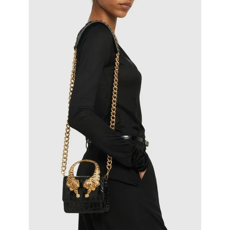 Croc Embossed Crystal Shoulder Bag