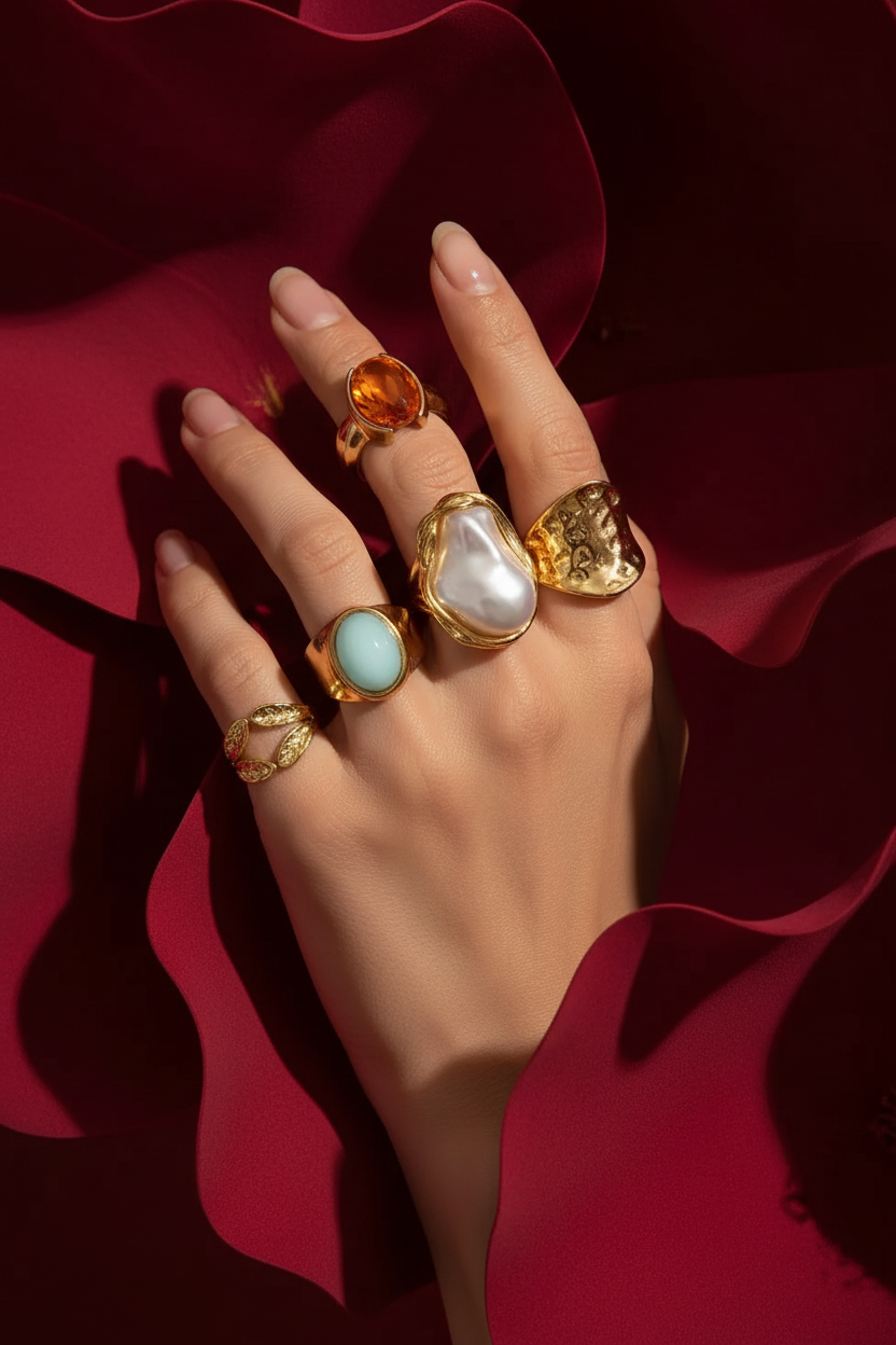 Pearl Flower Ring Set