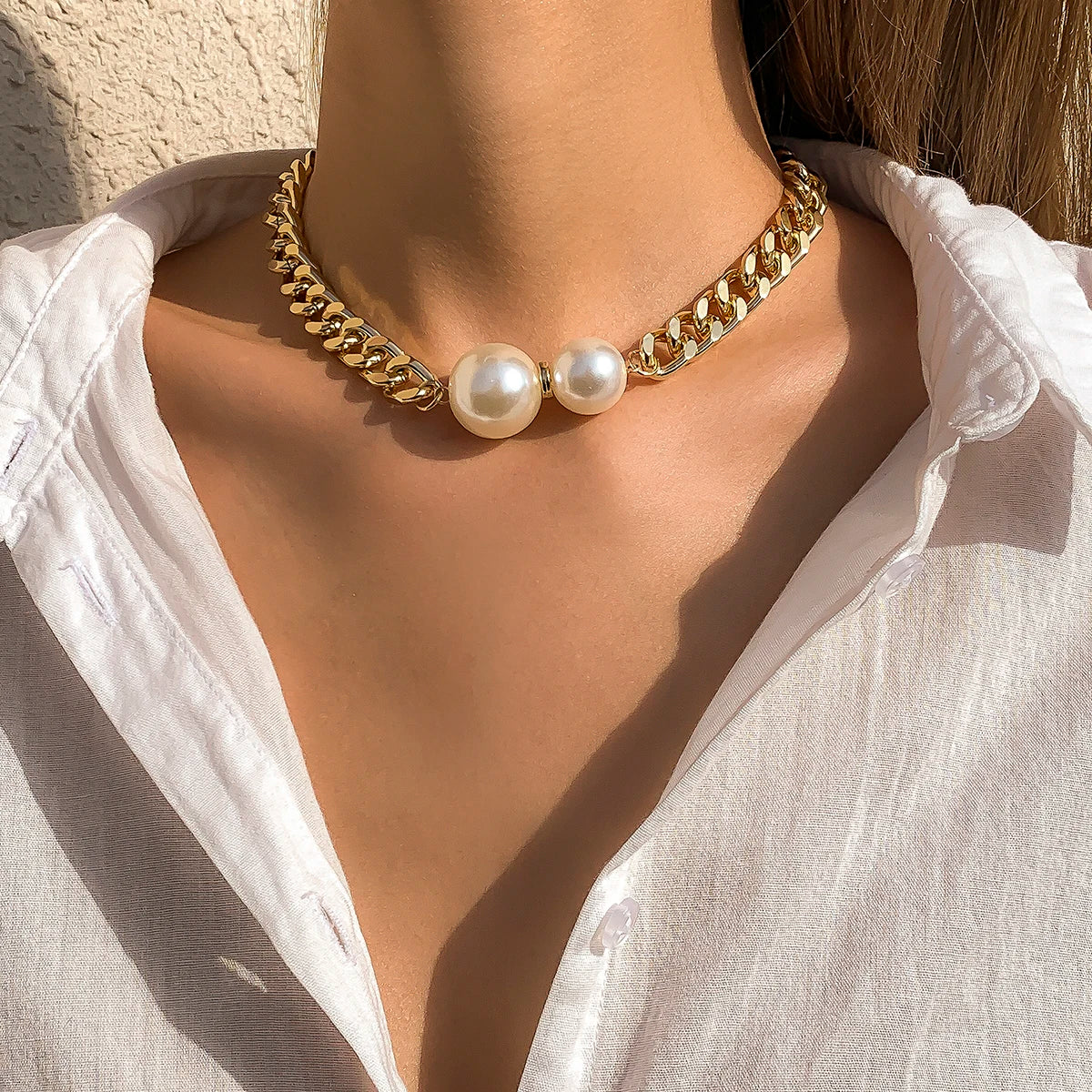 Vintage Pearl Cuban Chain Necklace