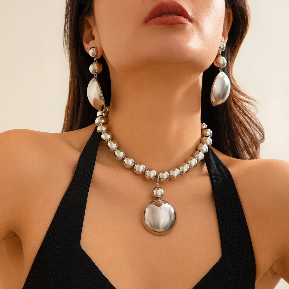 Half Ball Statement Necklace Set