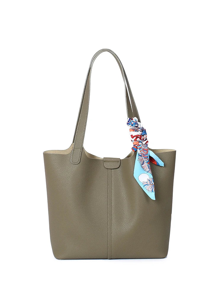 Genuine Cowhide Tote Bag with Pouch