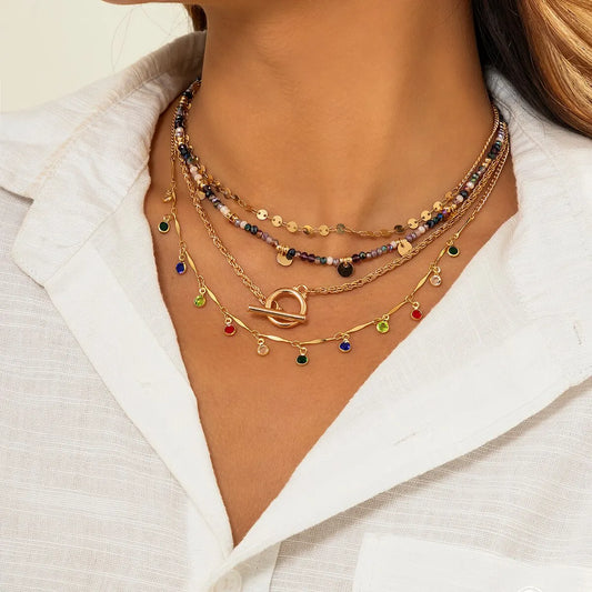 Colorful Crystal Layered Choker Set