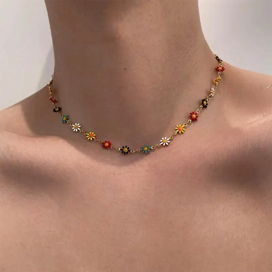 Y2K Colorful Daisy Flower Necklace