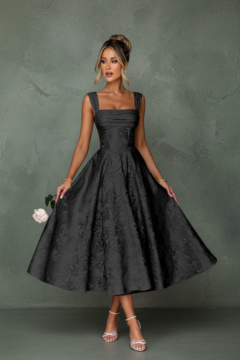 Cap Sleeve Jacquard Prom Dresses for Teens Floral Satin