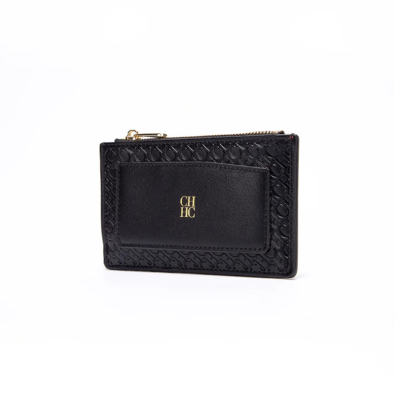 Embossed PU Leather Card Holder Zipper Coin Purse Slim