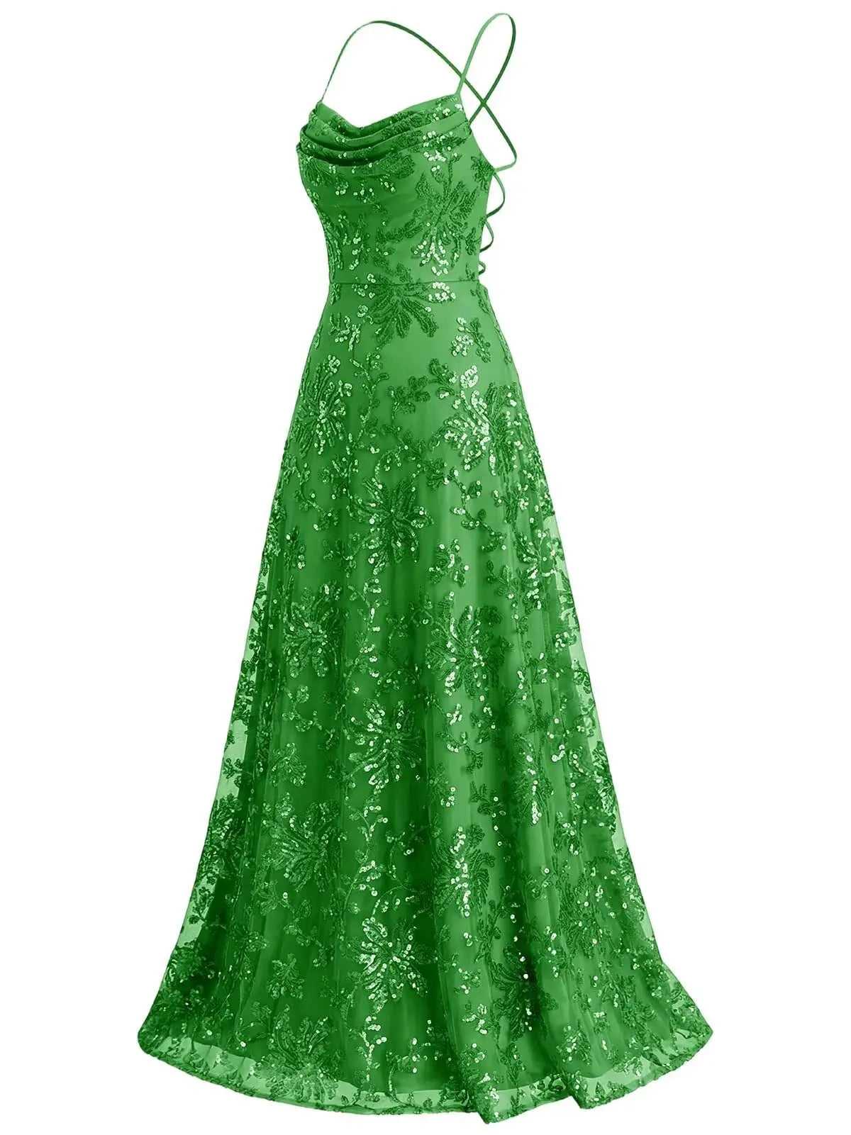 Lace Sequin Backless Spaghetti Strap Long Prom Dresses Women 2026 Sparkly Pleated A Line Formal Evening Ball Gown Party Dresses