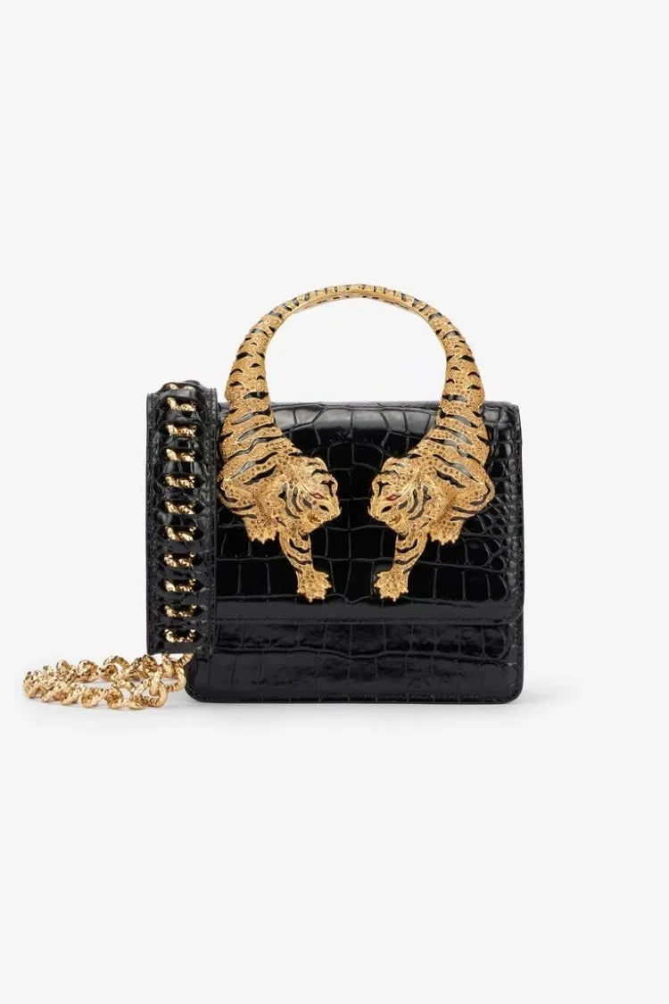 Croc Embossed Crystal Shoulder Bag