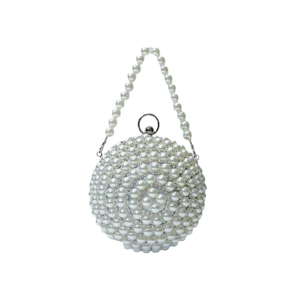 Round Pearl Clutch Purse Handbag Luxury Elegant Evening Bag Ring Handle For Women Bride Bridesmaid Wedding Party Handbag Purses