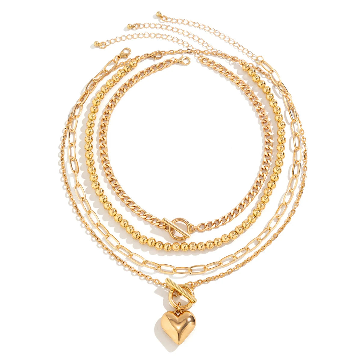 Heart Pendant Layered Necklace Set
