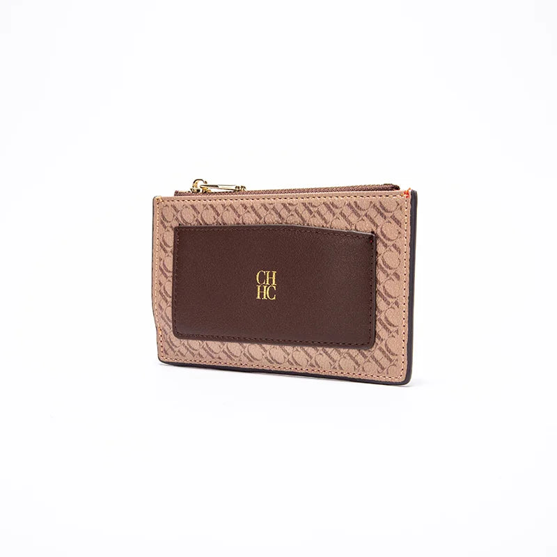 Embossed PU Leather Card Holder Zipper Coin Purse Slim