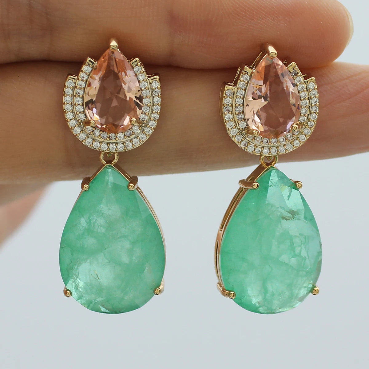 Colorful Purple Green Dangle Earrings for Women Luxury Jewelry Wedding Evening Party Big Drop Earrings Elegant Female Gift