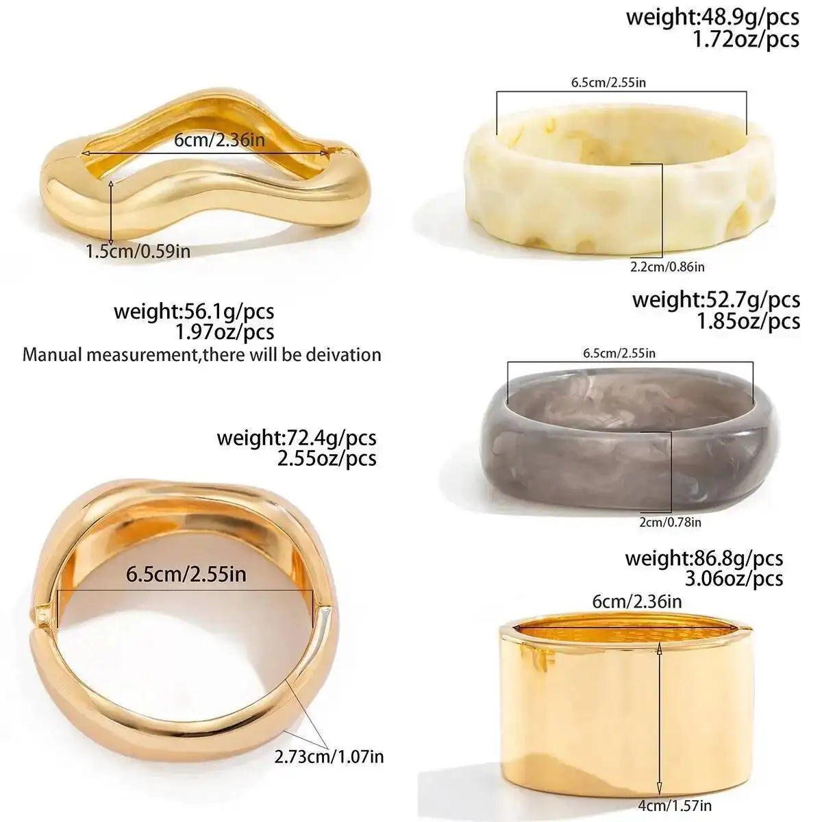 Bohemian Resin Acrylic Bracelet Punk Smooth Metal Open Bangle
