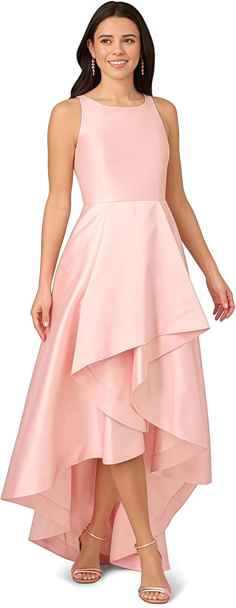 Women's Satin Hi-Low Prom Dress Sleeveless Round Neck A Line Formal Dress Elegance Evening Party Gown
