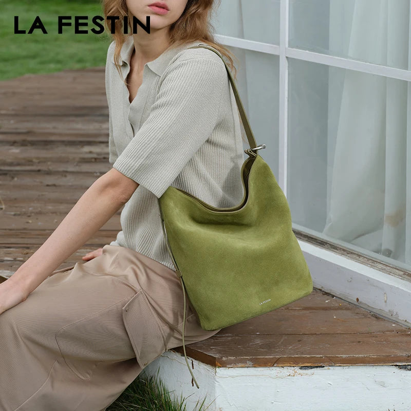 LA FESTIN Leather Bucket Crossbody Bag