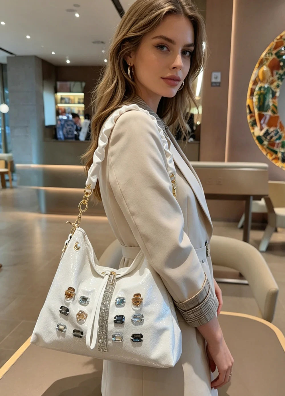 Diamond Genuine Leather Tote Bag for Women