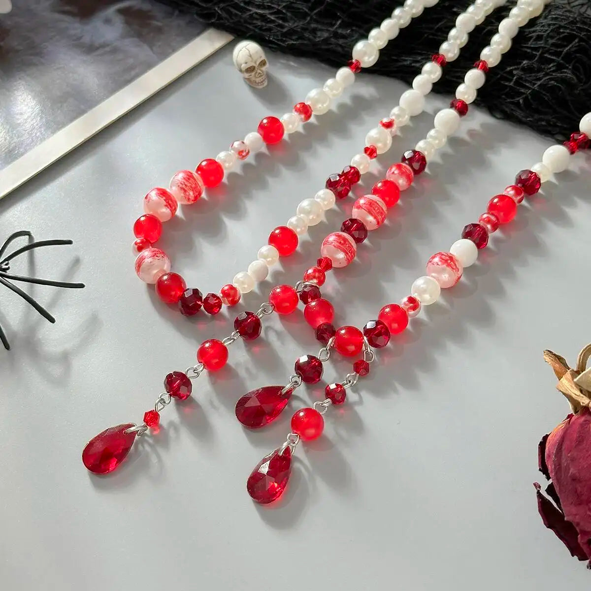 Gothic Red Crystal Tassel Necklace