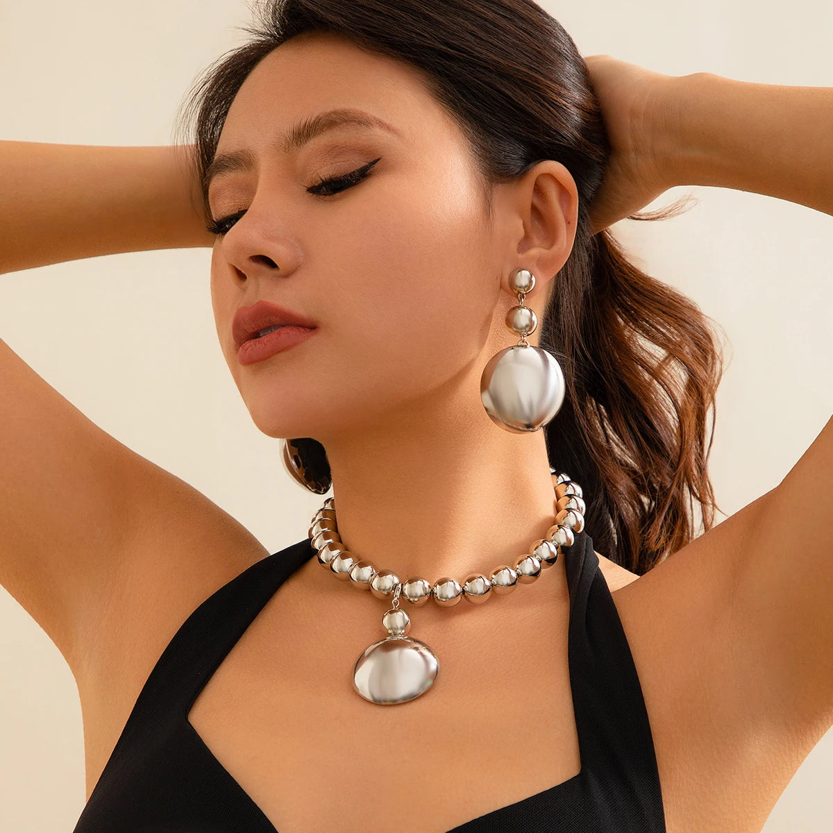 Half Ball Statement Necklace Set