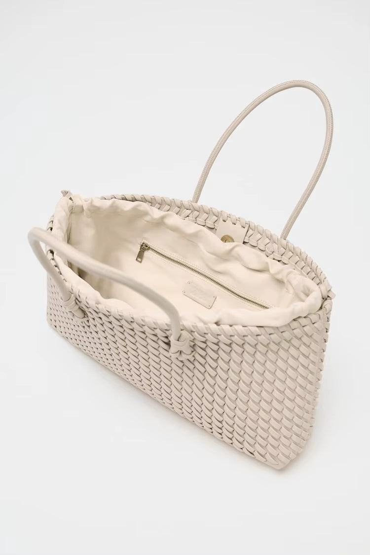 Elongated Woven Shopper Tote Bag for Women