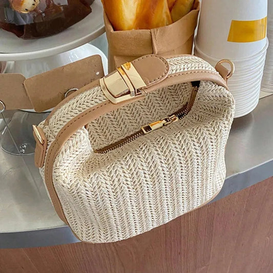 Summer Small Straw Handbag Shoulder Bag Woven Bucket Crossbody