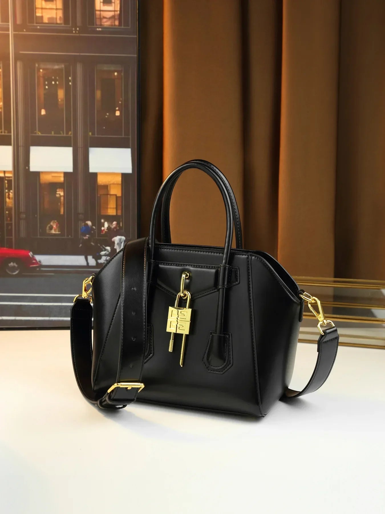 Classic Leather Crossbody Tote Bag