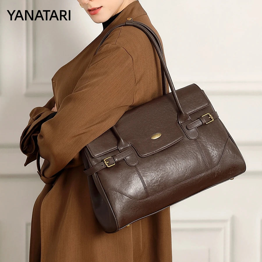 YANATARI Leather Large-Capacity Tote Bag