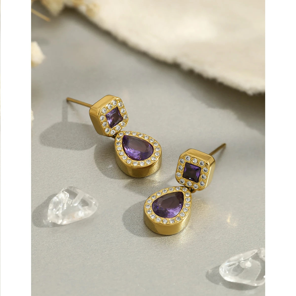 Purple Crystal Drop Earrings