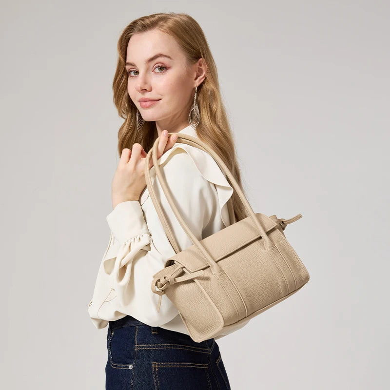 Genuine Cowhide Drawstring Tote Bag