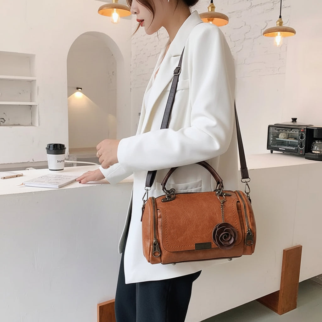 Flower Charm Boston Handbag