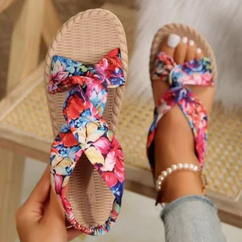 Summer Bohemian Style Sandals Comfortable Linen Cross-Tie Beach Lightweight