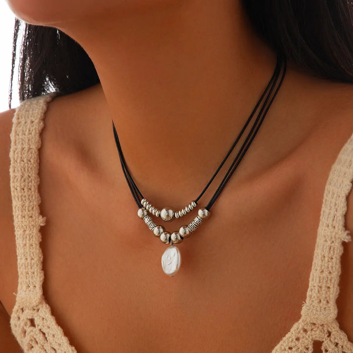 Vintage Leather Rope Pendant Necklace