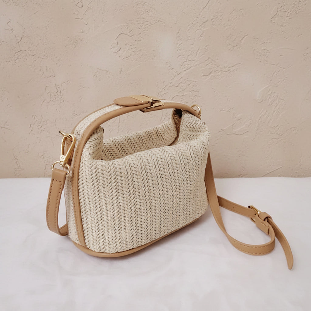 Summer Small Straw Handbag Shoulder Bag Woven Bucket Crossbody