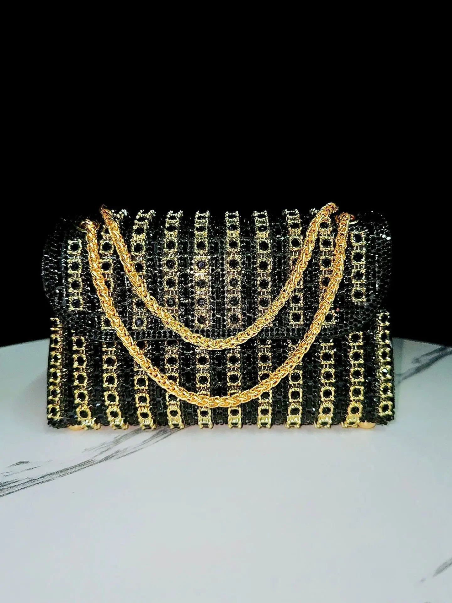 Full Rhinestone Evening Clutch Bag Luxury Leather Chain Handbag
