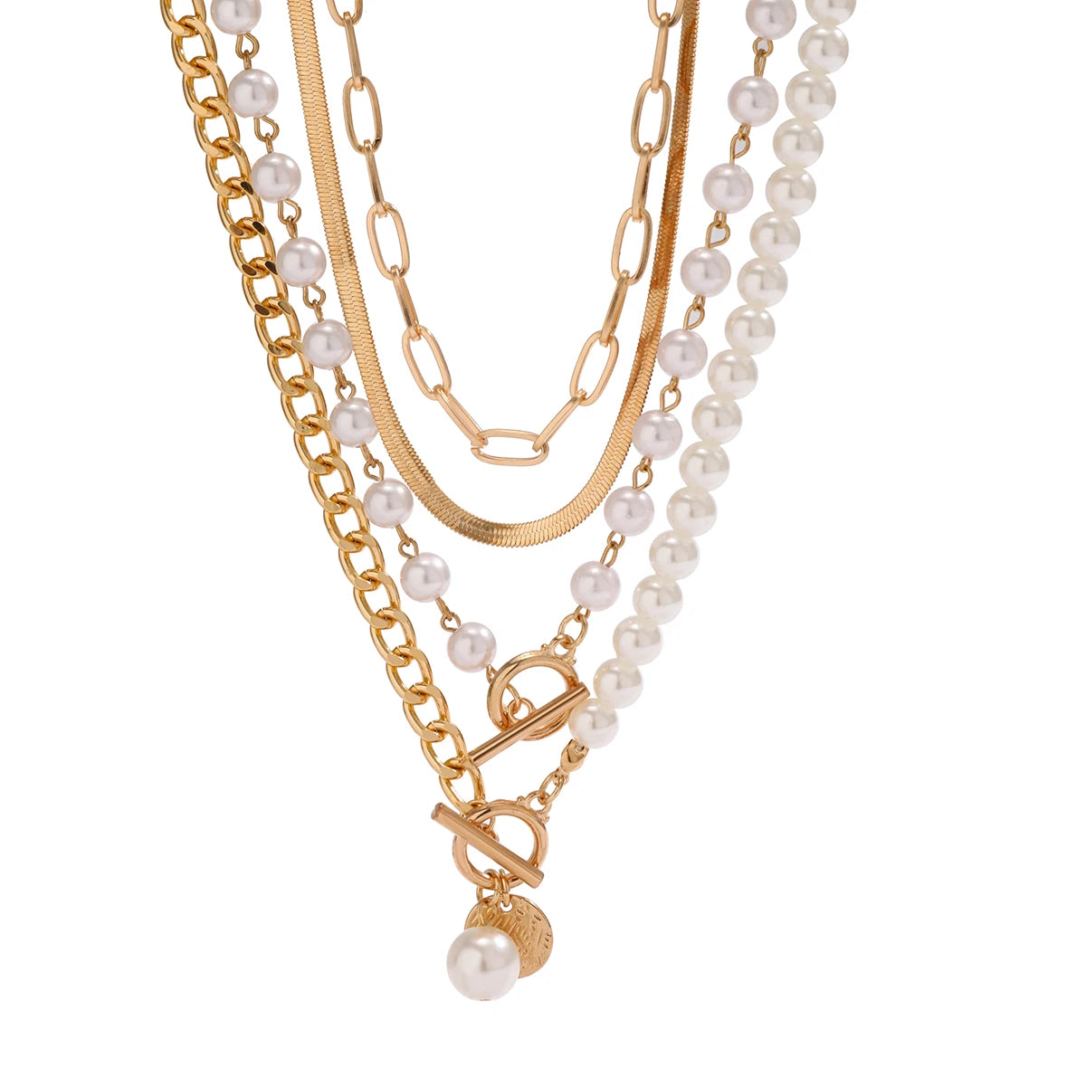 Layered Pearl Snake Chain Choker