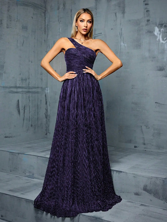 One-shoulder Irregular Metal Wire Long Skirt