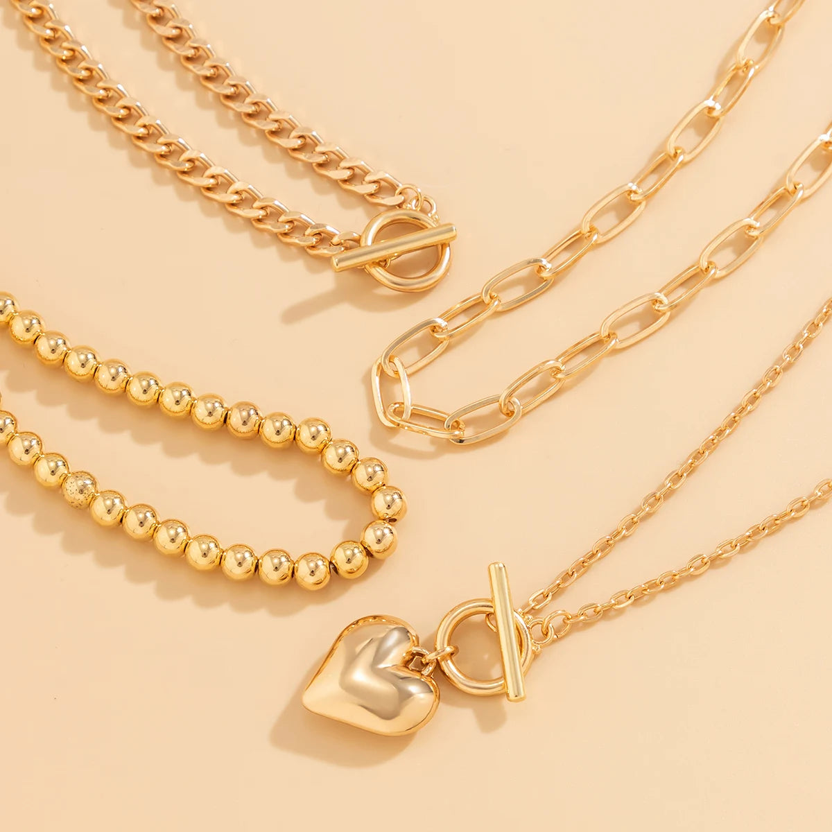 Heart Pendant Layered Necklace Set