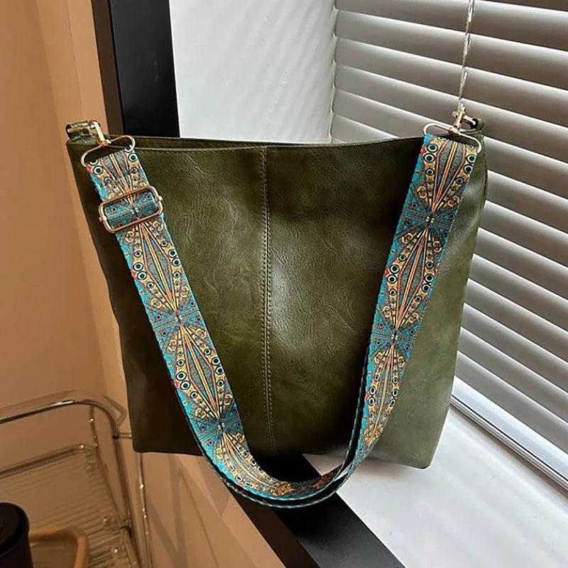 Wide Geometric Strap Shoulder Bag Large Capacity Crossbody Bags,Retro