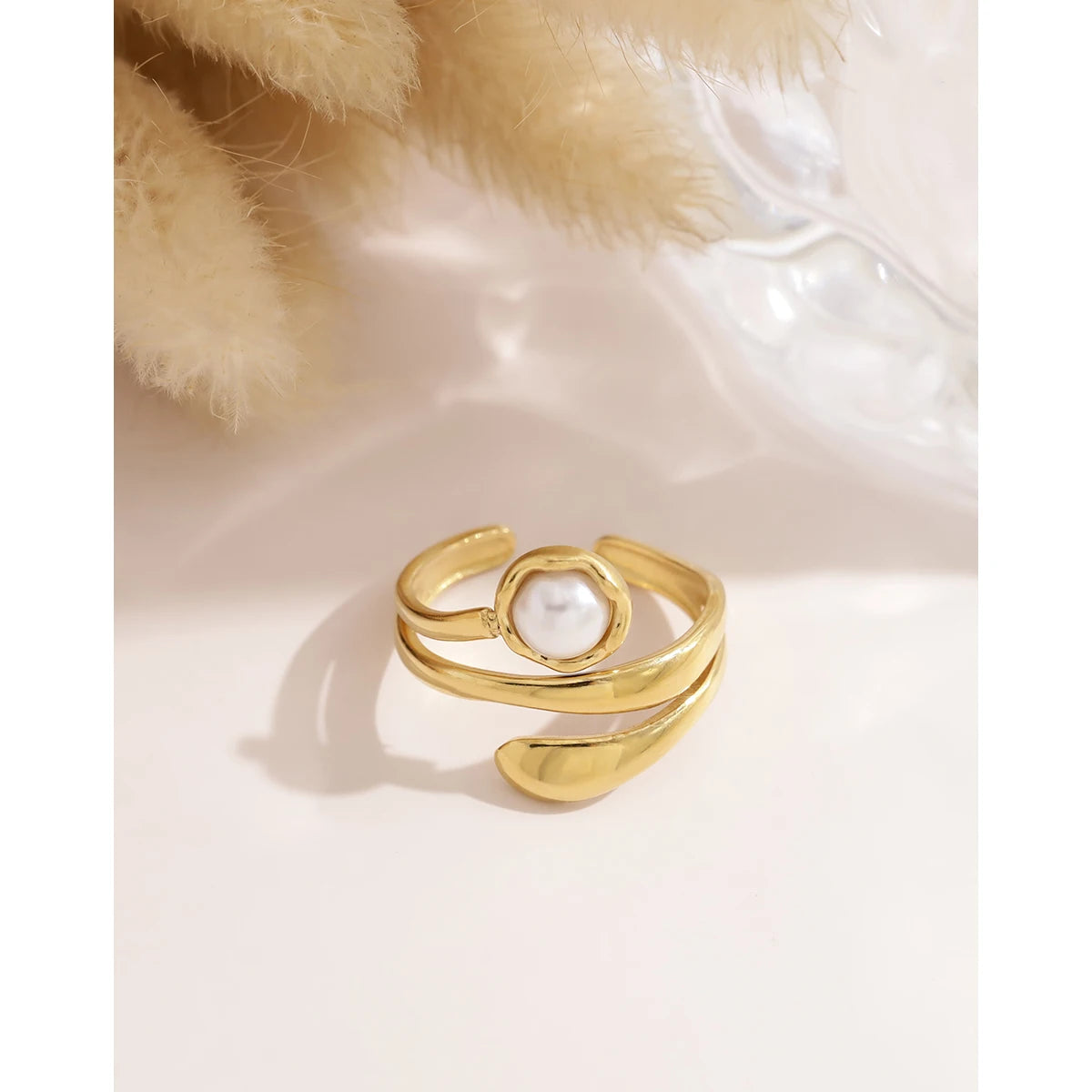 Pearl Charm Open Ring
