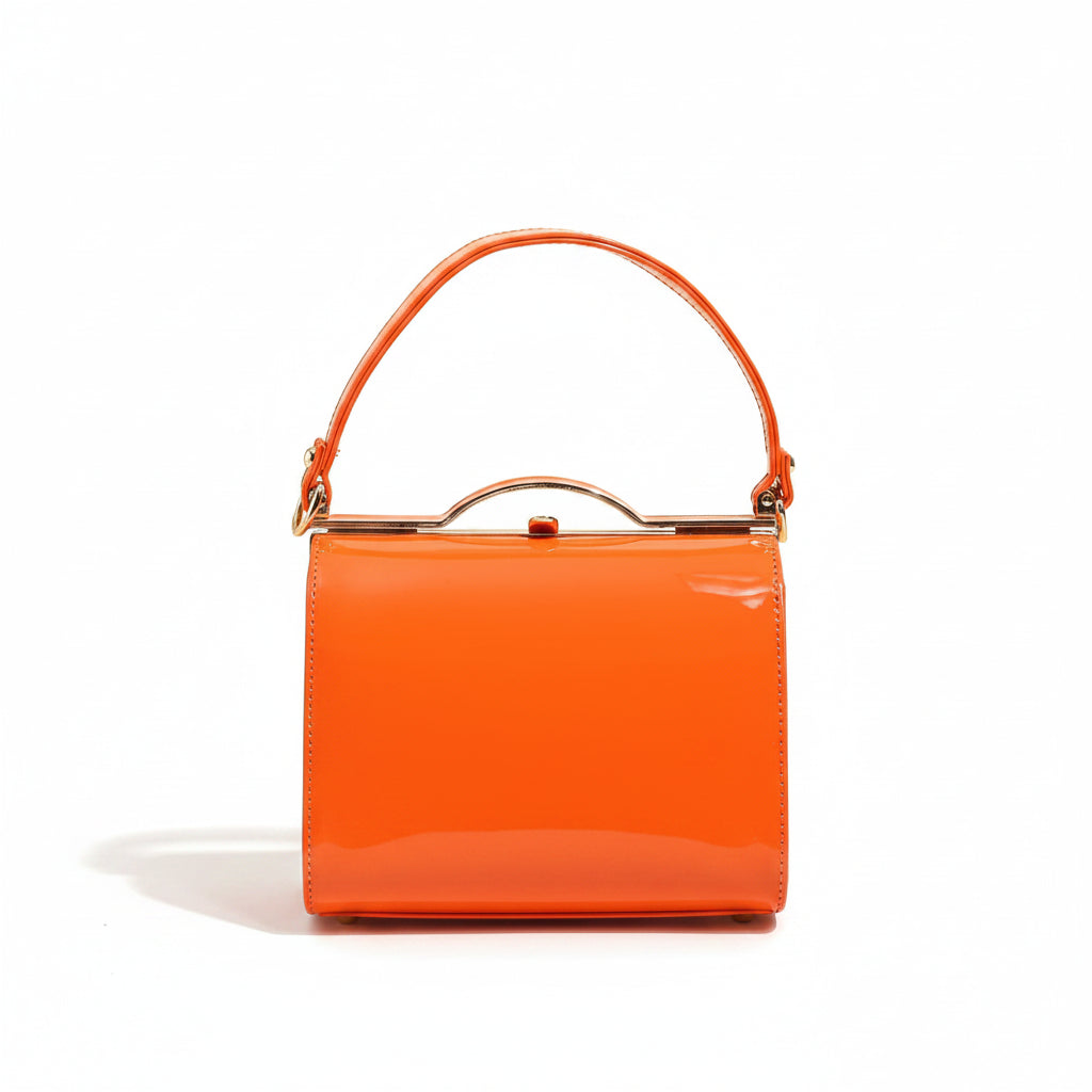 Highlight Cute Simple Patent Leather Pearlescent Leather Handheld Hard Shell Clip Dinner Bag