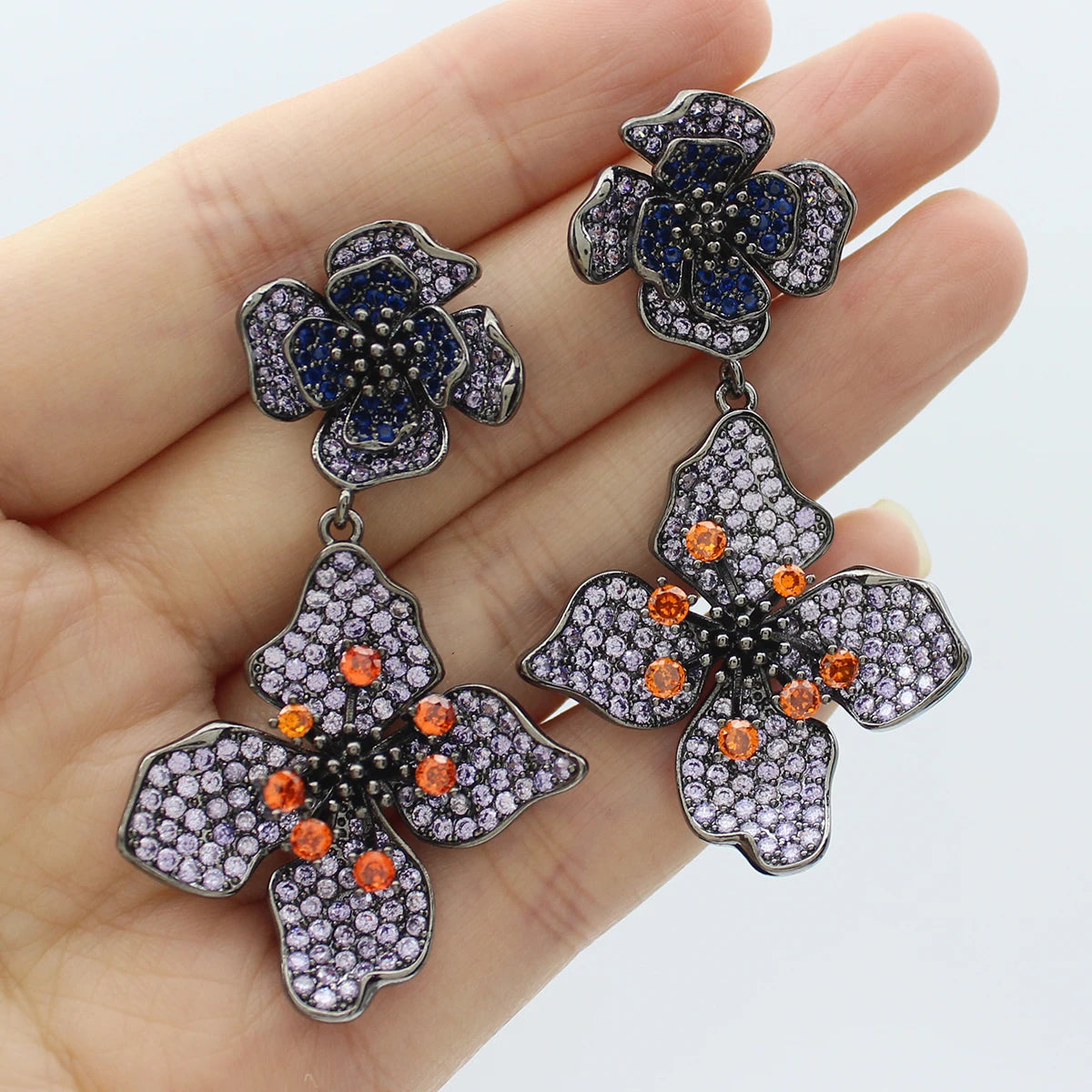 Colorful Purple Green Dangle Earrings for Women Luxury Jewelry Wedding Evening Party Big Drop Earrings Elegant Female Gift